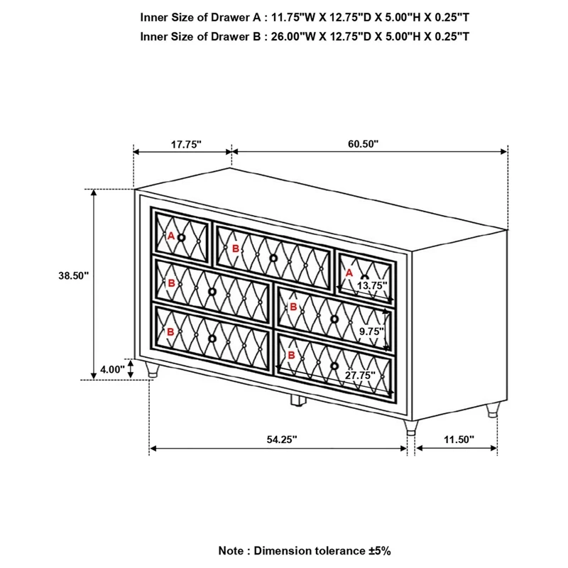 Coaster Antonella 7-Drawer Upholstered Velvet Dresser In Ivory And Camel 5 Coaster Antonella 7-Drawer Upholstered Velvet Dresser In Ivory And Camel - Image 5