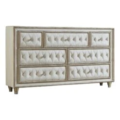 Coaster Antonella 7-Drawer Upholstered Velvet Dresser In Ivory And Camel