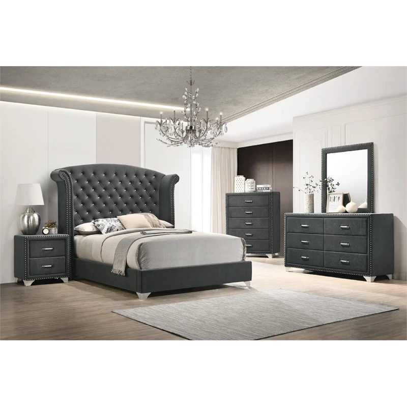 Coaster Melody 5-drawer Contemporary Velvet Upholstered Chest In Gray 2 Coaster Melody 5-drawer Contemporary Velvet Upholstered Chest In Gray - Image 2