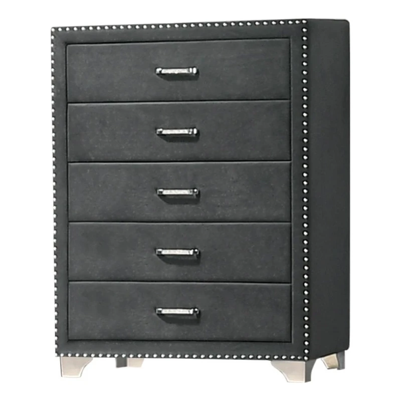 Coaster Melody 5-drawer Contemporary Velvet Upholstered Chest In Gray 1 Coaster Melody 5-drawer Contemporary Velvet Upholstered Chest In Gray