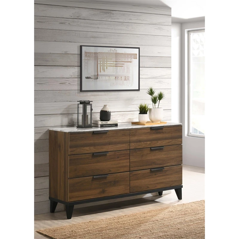 Coaster Mays 6-drawer Wood Dresser Walnut Brown With Faux Marble Top 5 Coaster Mays 6-drawer Wood Dresser Walnut Brown With Faux Marble Top - Image 5
