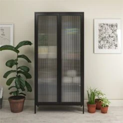 Pemberly Row Modern Tall 2 Door Storage Cabinet In Black Finish -Cymax Sales 2758783 2 L