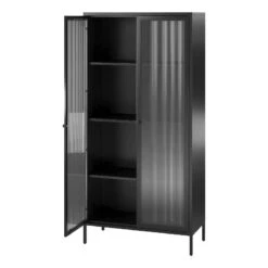 Pemberly Row Modern Tall 2 Door Storage Cabinet In Black Finish