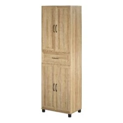Pemberly Row Modern Storage Cabinet With Drawer In Natural Finish