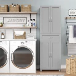 Pemberly Row Modern Storage Cabinet With Drawer In Dove Gray -Cymax Sales 2758790 2 L