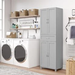 Pemberly Row Modern Storage Cabinet With Drawer In Dove Gray -Cymax Sales 2758790 3 L