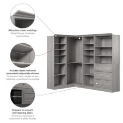 Bestar Versatile 97" Walk-In Engineered Wood Closet Organizer In Platinum Gray -Cymax Sales 2766836 6 L