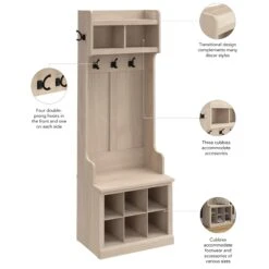 Woodland 24W Hall Tree And Shoe Bench In White Washed Maple - Engineered Wood -Cymax Sales 2767992 3 L