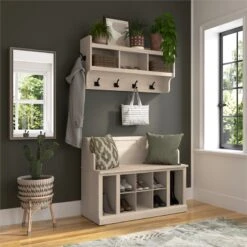 Woodland 40W Entryway Bench With Wall Shelf In White Maple - Engineered Wood -Cymax Sales 2767994 1 L