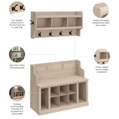Woodland 40W Entryway Bench With Wall Shelf In White Maple - Engineered Wood -Cymax Sales 2767994 3 L