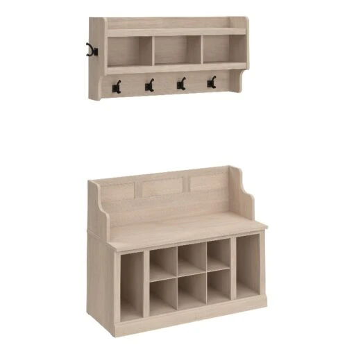 Woodland 40W Entryway Bench With Wall Shelf In White Maple - Engineered Wood -Cymax Sales 2767994 L