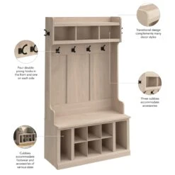 Woodland 40W Hall Tree And Shoe Bench In White Washed Maple - Engineered Wood 8 Woodland 40W Hall Tree And Shoe Bench In White Washed Maple - Engineered Wood -Cymax Sales 2768017 2 L