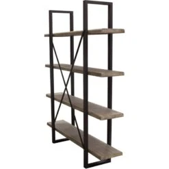 73 Inch Modern Standing Shelf Industrial Style 4 Tier Rustic Oak Brown -Cymax Sales 2769773 2 L