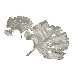 Set Of 2 Accent Wall Decorations Leaf Design SIlver Finish Aluminum -Cymax Sales 2769834 2 L