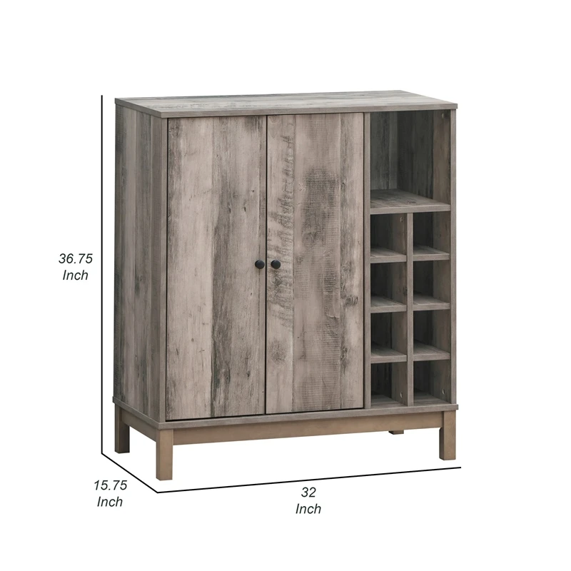 37 Inch Wine Cabinet Double Door Wood Grain Details Stemware Rack Brown 2 37 Inch Wine Cabinet Double Door Wood Grain Details Stemware Rack Brown - Image 2