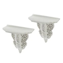 14 Inch Set Of 2 Wall Decorations Shelves Antique White Carved Design -Cymax Sales 2769870 1 L