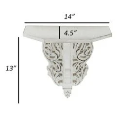 14 Inch Set Of 2 Wall Decorations Shelves Antique White Carved Design -Cymax Sales 2769870 4 L