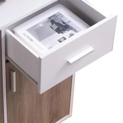 47 Inch 3 Door Cabinet Console Single Drawer Metal Handles White Taupe -Cymax Sales 2769882 3 L