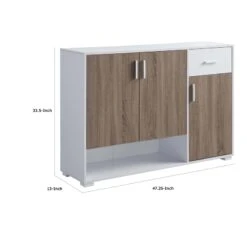 47 Inch 3 Door Cabinet Console Single Drawer Metal Handles White Taupe -Cymax Sales 2769882 4 L