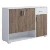 47 Inch 3 Door Cabinet Console Single Drawer Metal Handles White Taupe