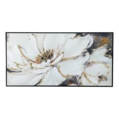 25 X 48 Inch Canvas Wall Art Oil Painting White Floral Gold Accent