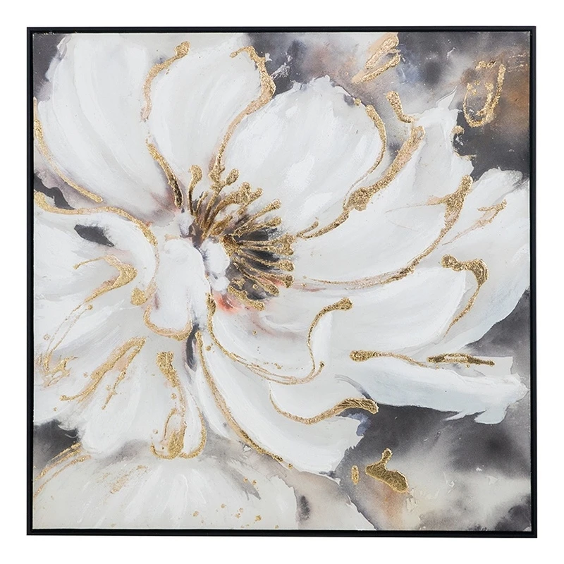 36 X 36 Inch Framed Wall Art Floral Oil Painting On Canvas White Gold 1 36 X 36 Inch Framed Wall Art Floral Oil Painting On Canvas White Gold