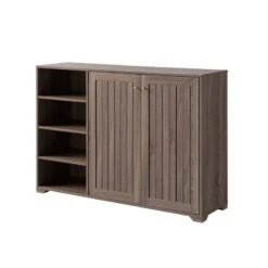 47 Inch Double Door Cabinet Console With 4 Open Shelves Dark Taupe Brown -Cymax Sales 2770011 2 L