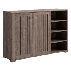 47 Inch Double Door Cabinet Console With 4 Open Shelves Dark Taupe Brown