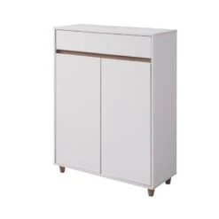 41 Inch Double Door Shoe Cabinet With 4 Shelves Integrated Handle White -Cymax Sales 2770012 1 L