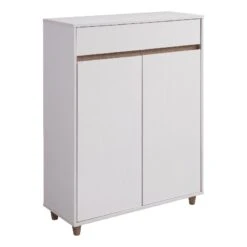 41 Inch Double Door Shoe Cabinet With 4 Shelves Integrated Handle White