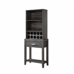 66 Inch Wine Cabinet With 3 Shelves Bottle Rack Distressed Gray Finish -Cymax Sales 2770053 1 L