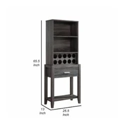 66 Inch Wine Cabinet With 3 Shelves Bottle Rack Distressed Gray Finish -Cymax Sales 2770053 4 L
