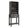 66 Inch Wine Cabinet With 3 Shelves Bottle Rack Distressed Gray Finish