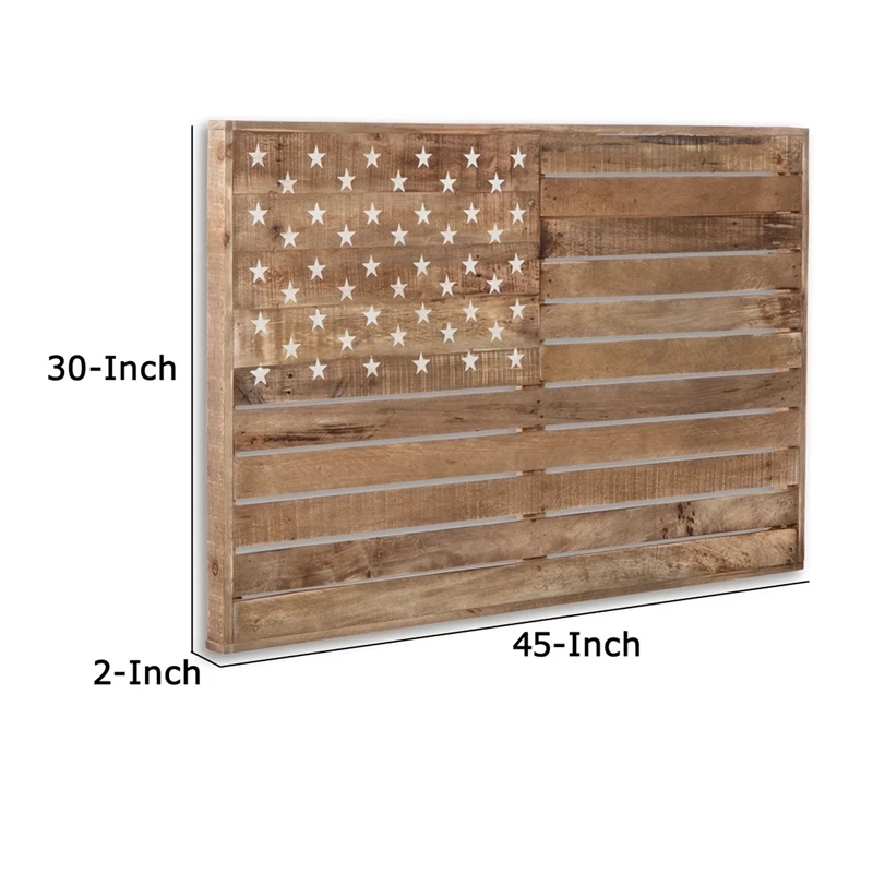 45 Inch Wood American Flag Wall Decor D-Ring Hanging Bracket Light Brown 2 45 Inch Wood American Flag Wall Decor D-Ring Hanging Bracket Light Brown - Image 2