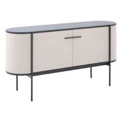 Cid 59 Inch Sideboard Buffet Cabinet 2 Doors Fabric Upholstered Beige