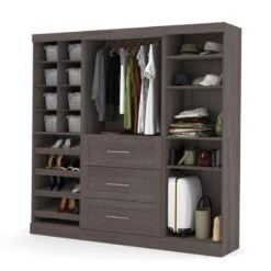 Pemberly Row Contemporary 86" Storage Kit In Bark Gray Finish