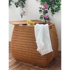 ELE Light & Decor Wicker / Rattan Laundry Basket With Lid In Brown -Cymax Sales 2776785 5 L
