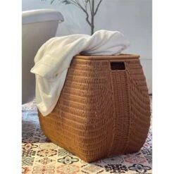 ELE Light & Decor Wicker / Rattan Laundry Basket With Lid In Brown -Cymax Sales 2776785 7 L