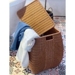 ELE Light & Decor Wicker / Rattan Laundry Basket With Lid In Brown -Cymax Sales 2776785 8 L