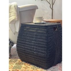ELE Light & Decor Wicker / Rattan Laundry Basket With Handles In Black -Cymax Sales 2776786 5 L