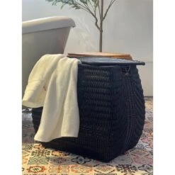 ELE Light & Decor Wicker / Rattan Laundry Basket With Handles In Black -Cymax Sales 2776786 6 L