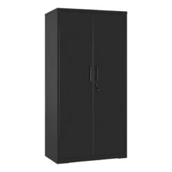71 Inch 2 Door Storage Cabinet- 4 Adjustable Shelves- Powder Coated Black