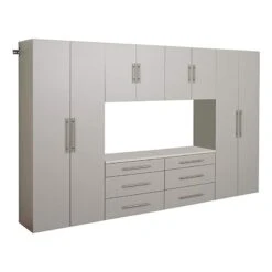 Prepac HangUps 6 Piece 120" Wall Mounted Garage Cabinet Set In White -Cymax Sales 483807 3 L