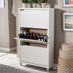 Baxton Studio Simms Shoe Cabinet In White -Cymax Sales 504224 2 L